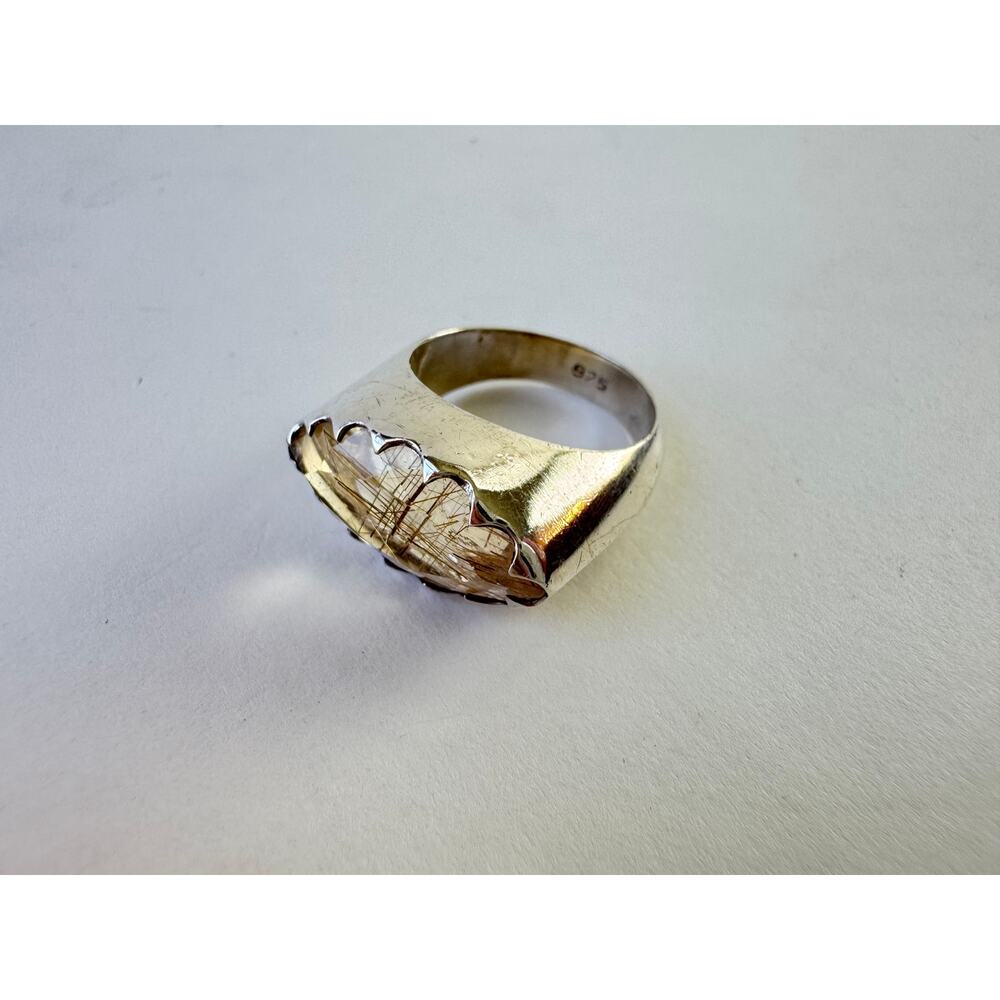 Golden Rutile Quartz Marquis Sterling 925 Silver Ring US Size 7.75 - Picture 9 of 10